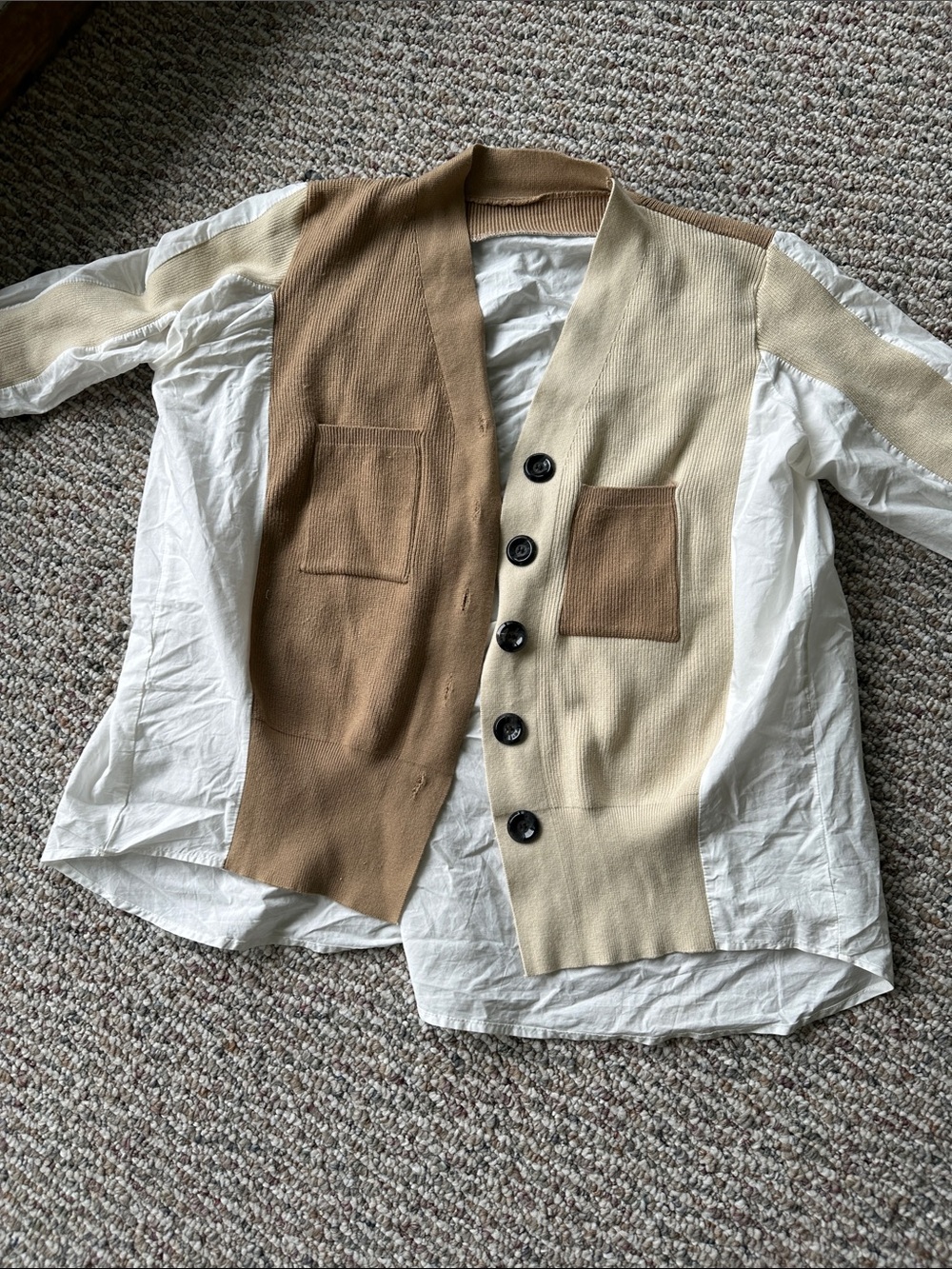 Two-Tone Cream & Brown Button Front Cardigan